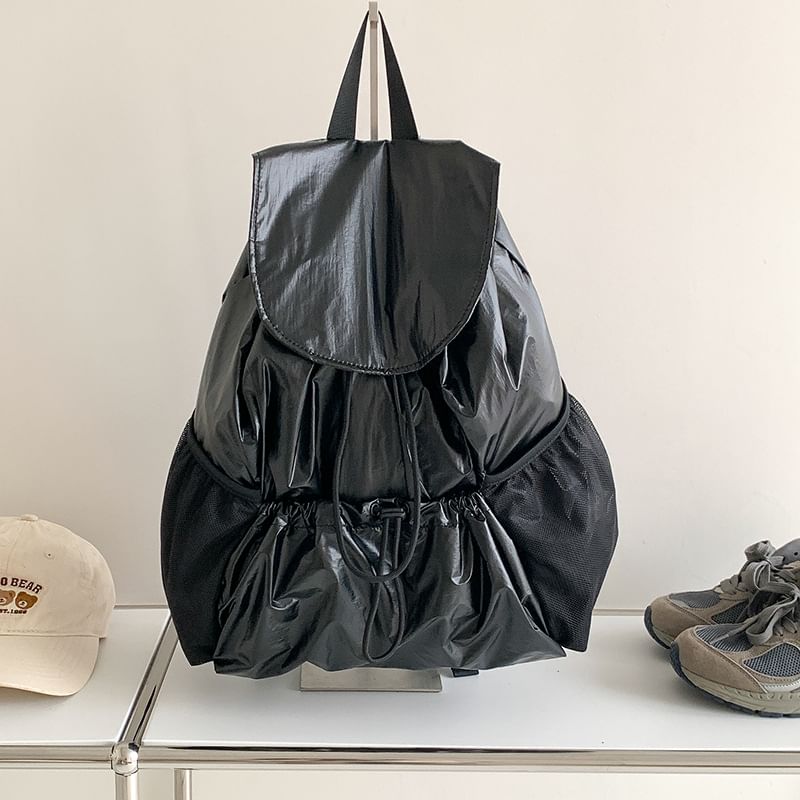 Nylon Flap Plain Backpack Drawstring