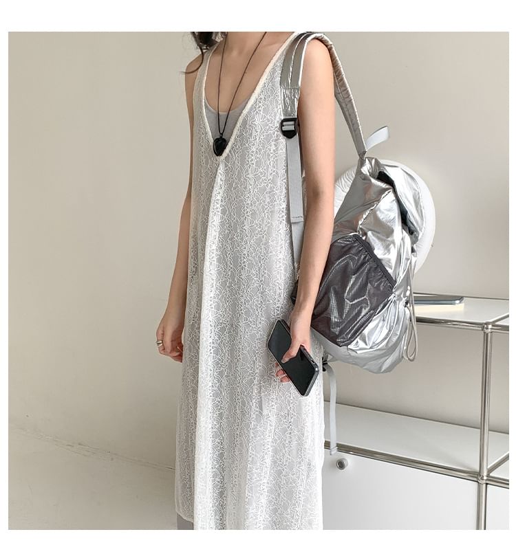 Nylon Flap Plain Backpack Drawstring