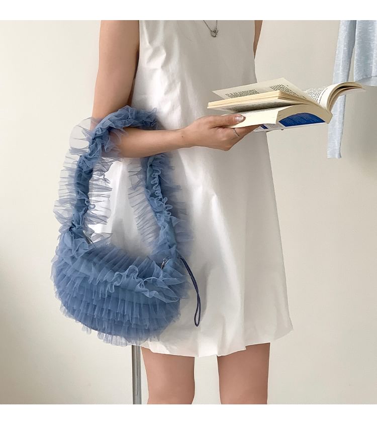 Plain Ruffle Mesh Shoulder Bag