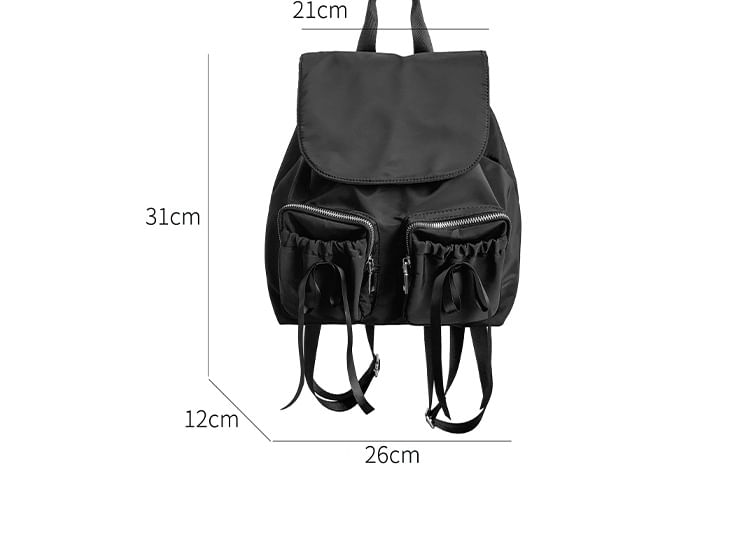 Flap Accent Bow Backpack Drawstring Plain Nylon