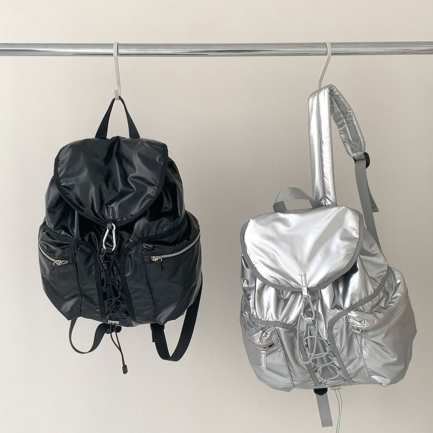 Drawstring Plain Backpack Flap