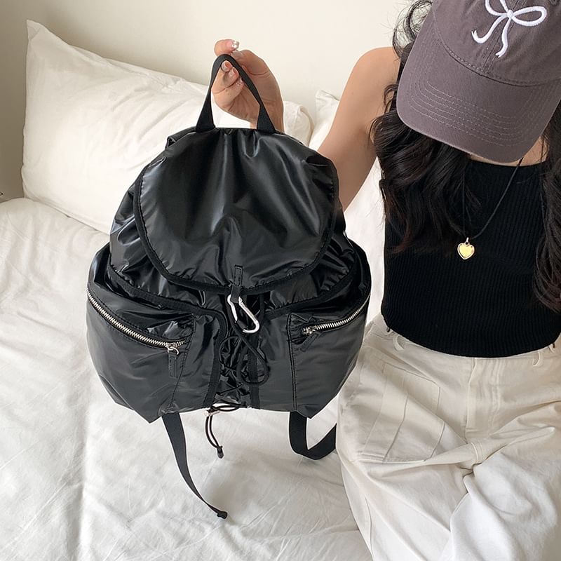 Drawstring Plain Backpack Flap