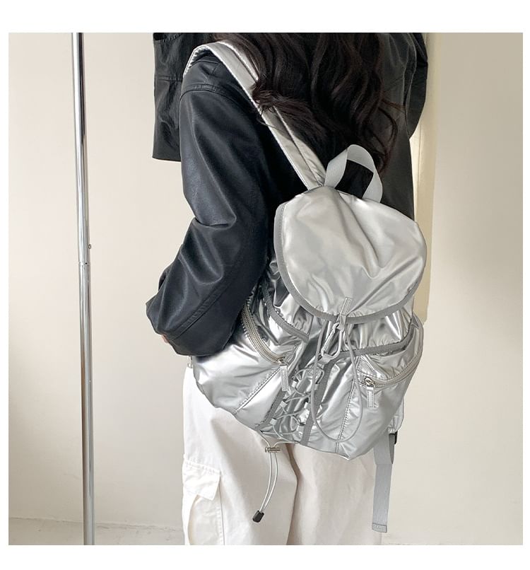 Drawstring Plain Backpack Flap