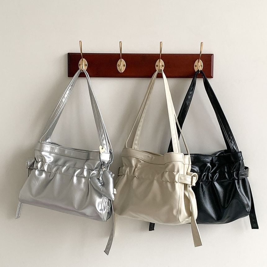 Faux Leather Drawstring Plain Bag Tote
