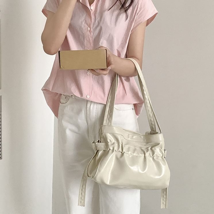 Faux Leather Drawstring Plain Bag Tote