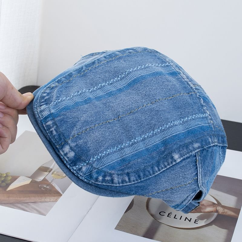 Washed Striped Denim Flat Cap