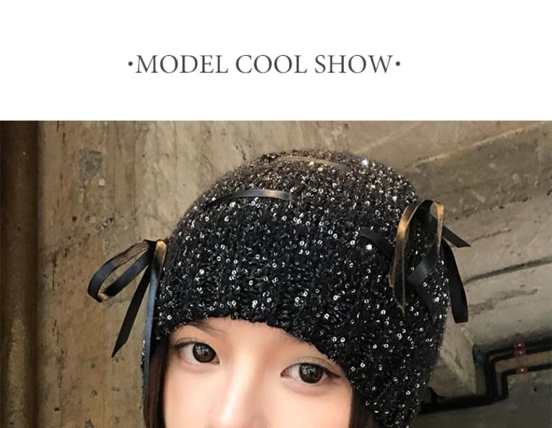 Bow Sequin Beanie