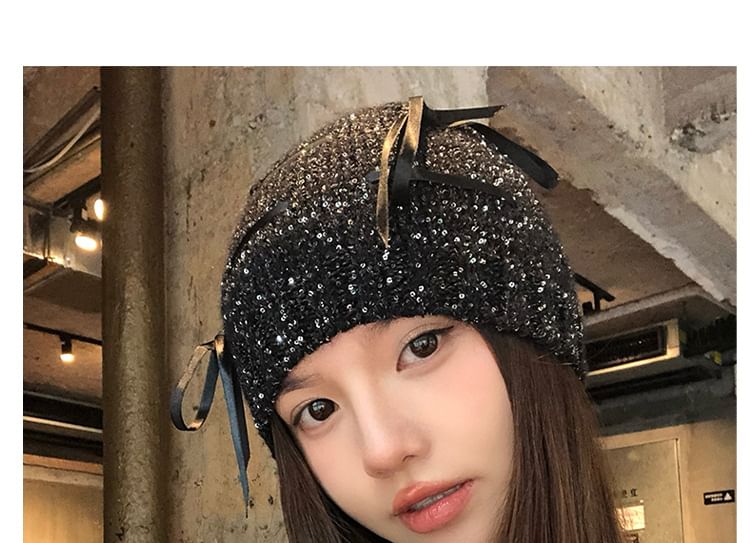 Bow Sequin Beanie