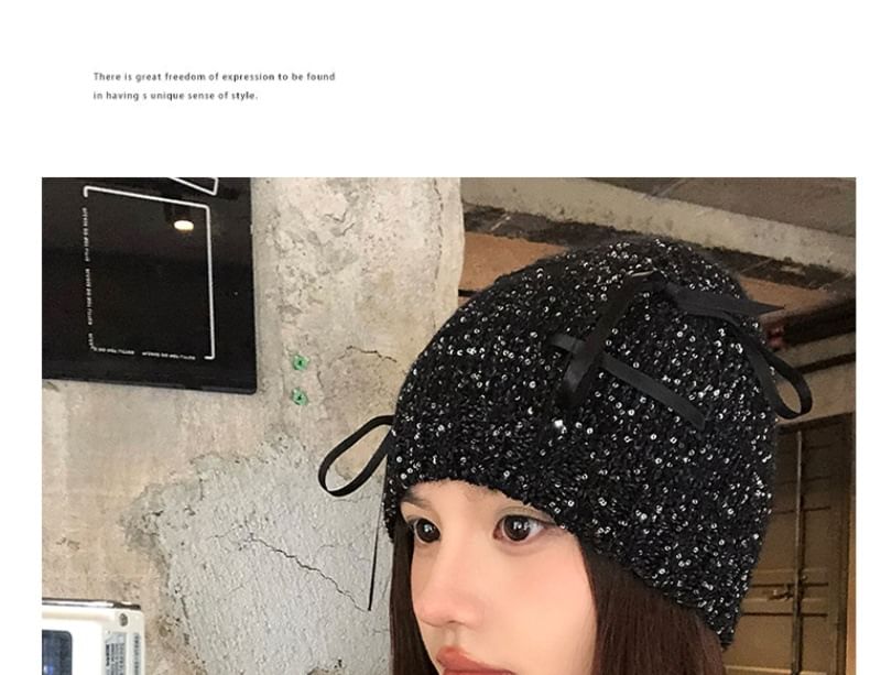Bow Sequin Beanie