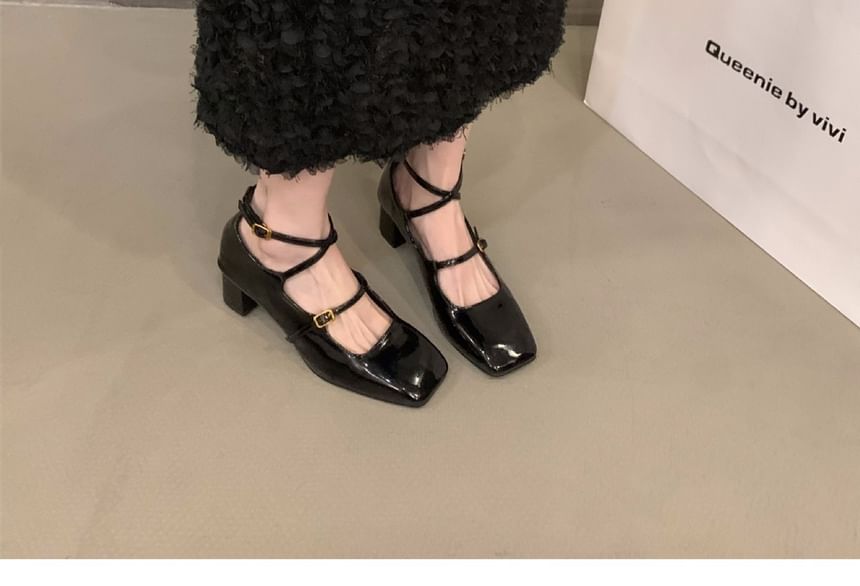 Shoes Mary Heel Chunky Square-Toe Jane