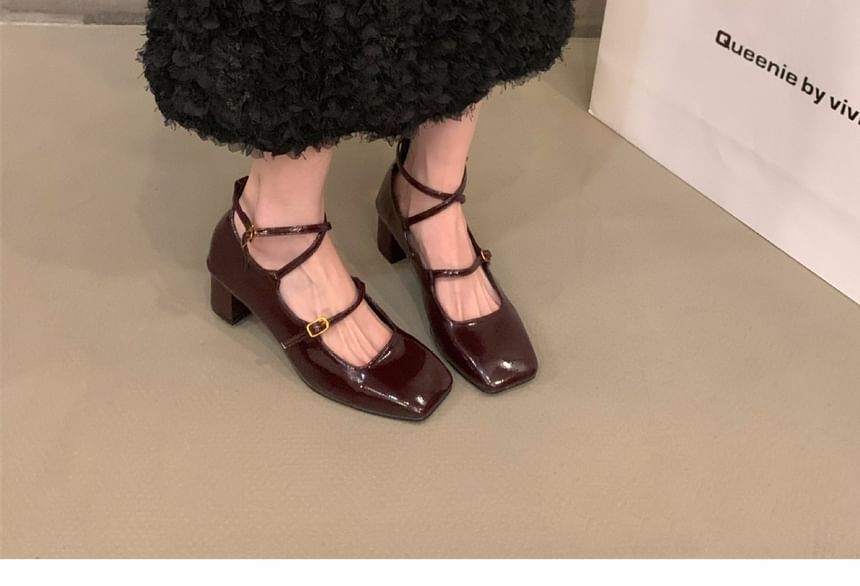 Shoes Mary Heel Chunky Square-Toe Jane