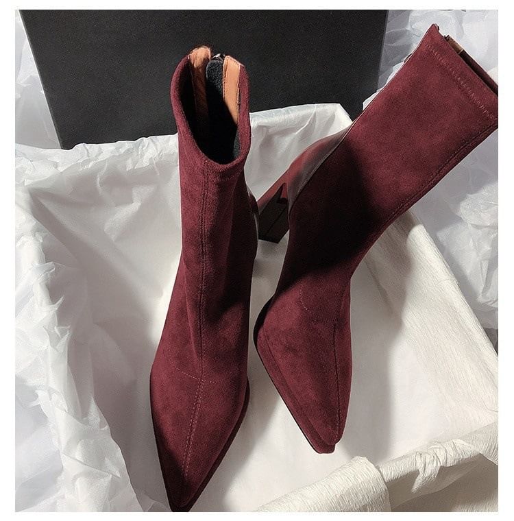 Heel Short Chunky Pointy Boots