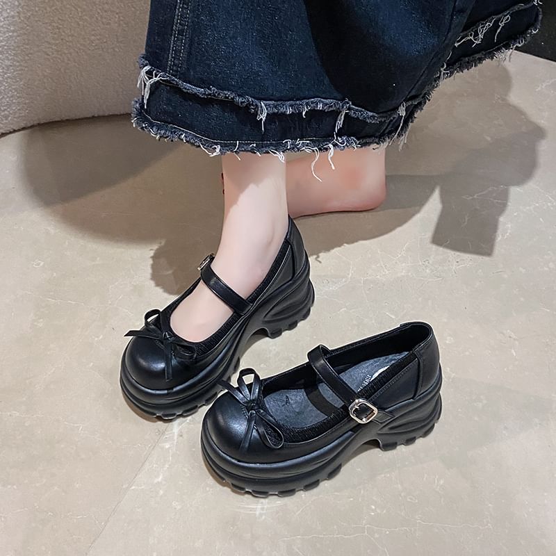 Shoes Accent Jane Faux Bow Platform Mary Leather