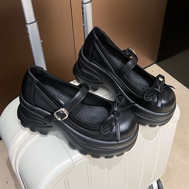 Shoes Accent Jane Faux Bow Platform Mary Leather