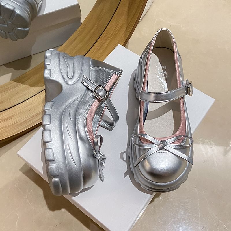 Shoes Accent Jane Faux Bow Platform Mary Leather