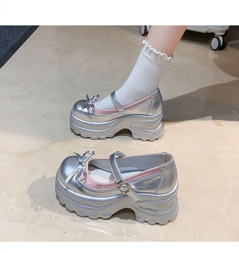 Shoes Accent Jane Faux Bow Platform Mary Leather