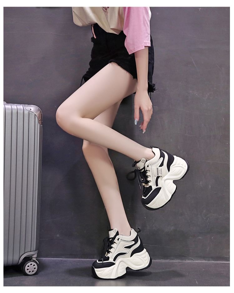 Applique Leather Hidden Sneakers Faux Lace-Up Wedge