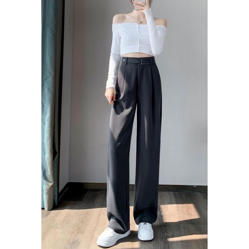 High Rise Plain Straight Leg Dress Pants