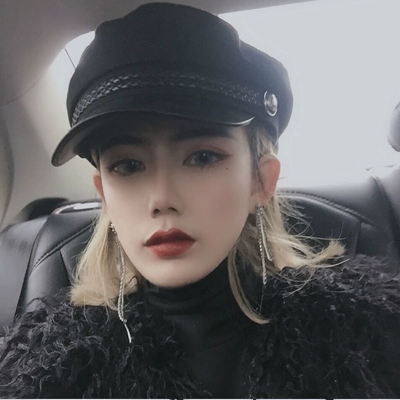 Leather Newsboy Cap Faux Plain