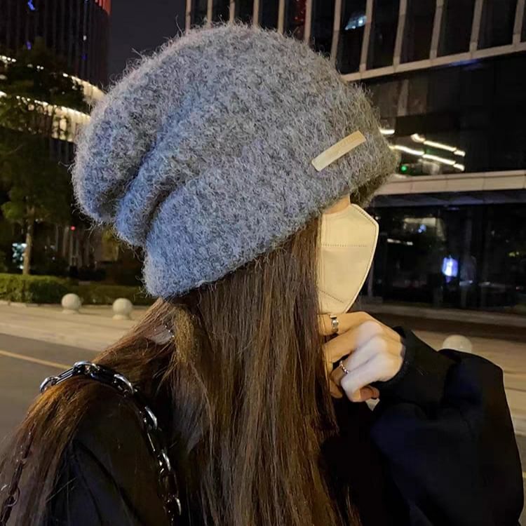 Fuzzy Plain Beanie Knit