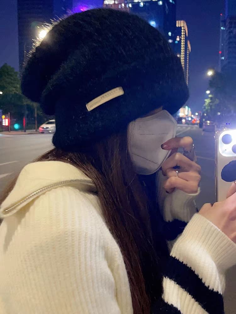 Fuzzy Plain Beanie Knit