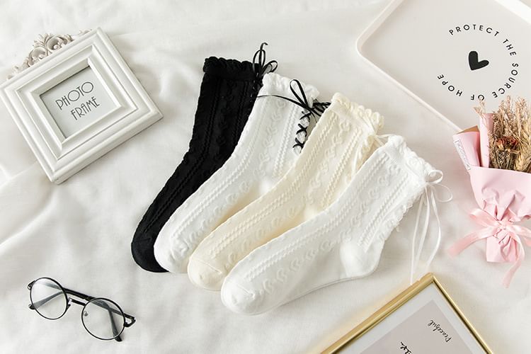 Plain Lace-Up Crew Socks