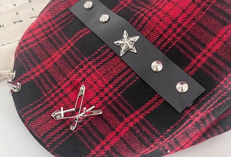 Plaid Pin Accent Cap Newsboy