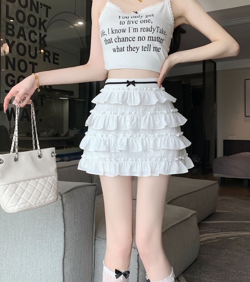 Rise A-Line Skirt High Bow Mini Tiered
