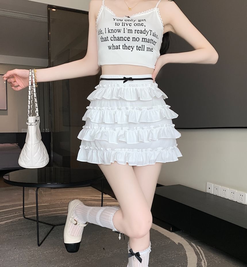 Rise A-Line Skirt High Bow Mini Tiered