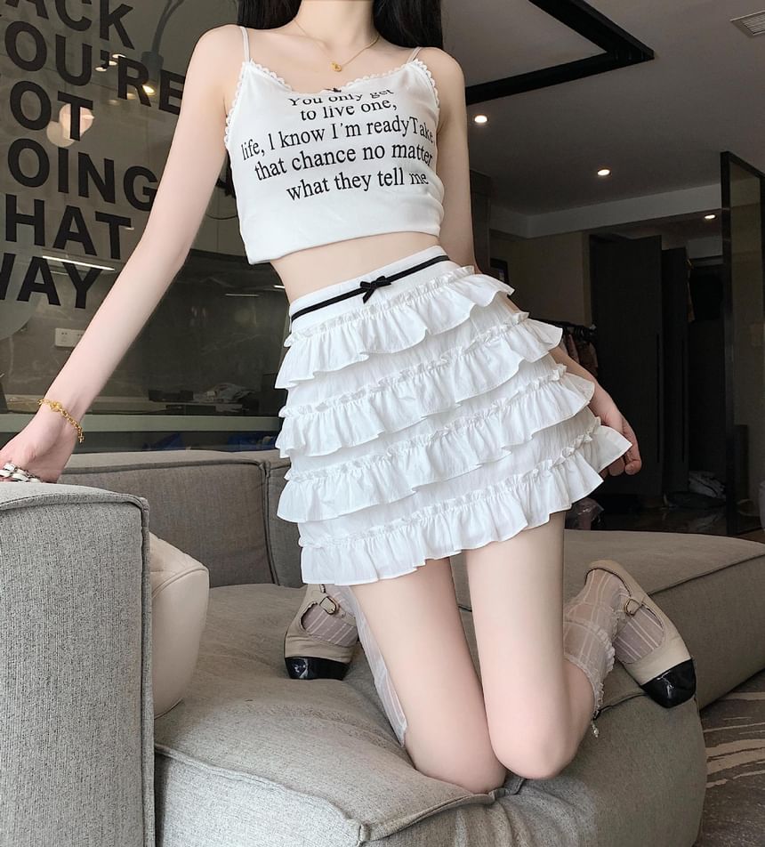 Rise A-Line Skirt High Bow Mini Tiered