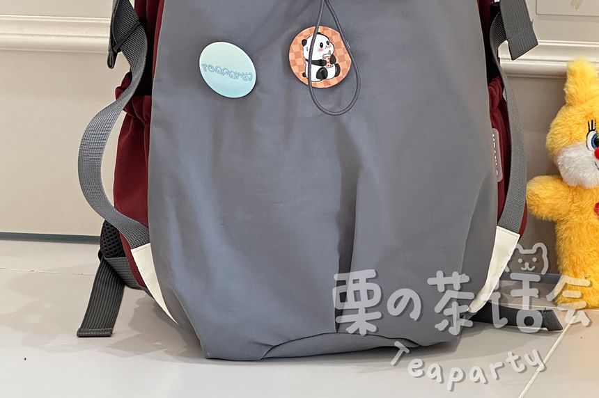 Two Tone Drawstring Laptop Backpack / Badge / Bag Charm / Set