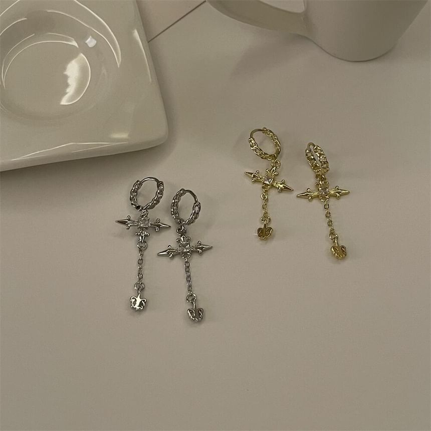 Cross Rhinestone Drop Earrings