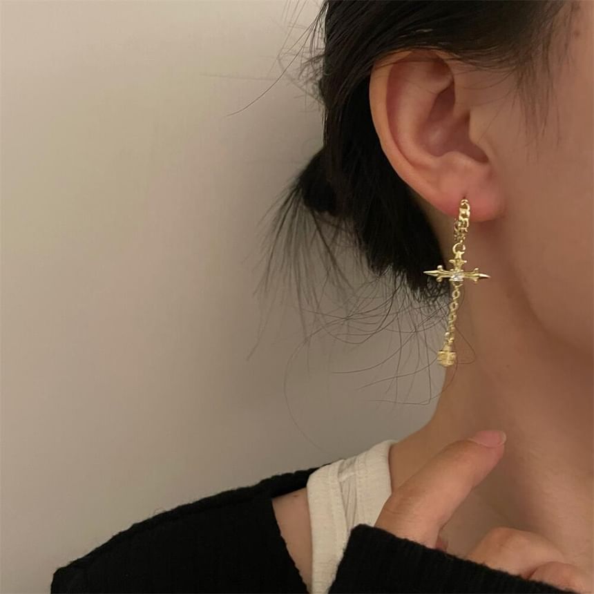 Cross Rhinestone Drop Earrings