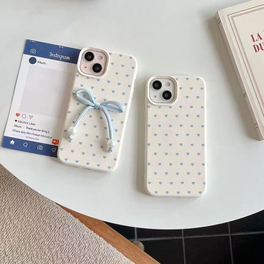 / Decoration Set Bow Adhesive Leather Case Phone Heart Faux