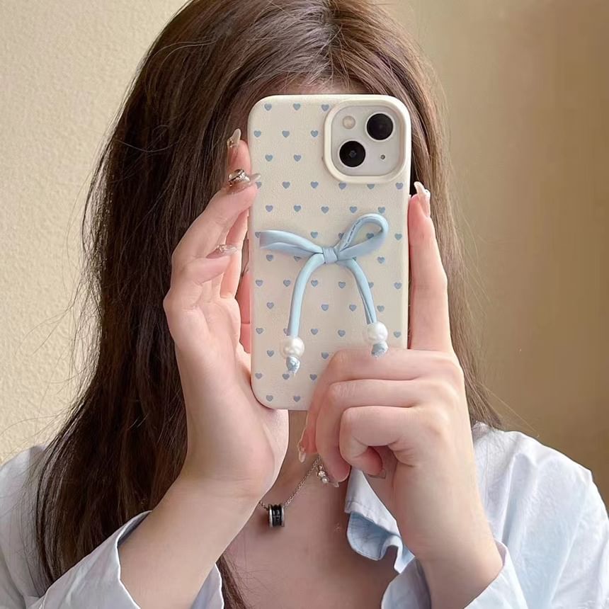 / Decoration Set Bow Adhesive Leather Case Phone Heart Faux