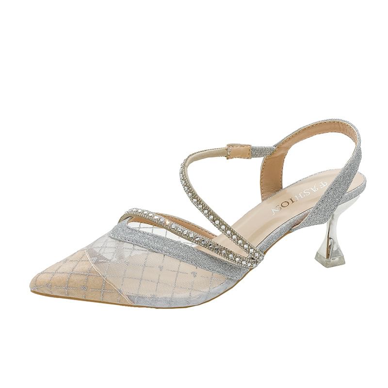 High Rhinestone Sandals Pointy Heel