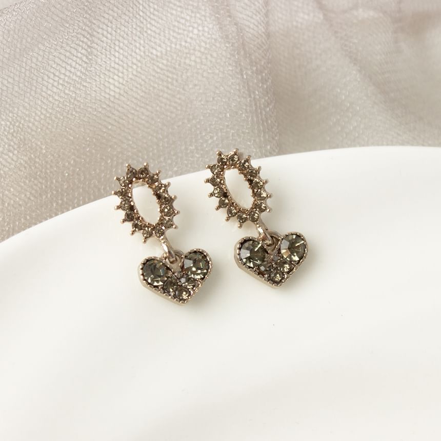 Rhinestone Heart Earring Alloy Drop Flower