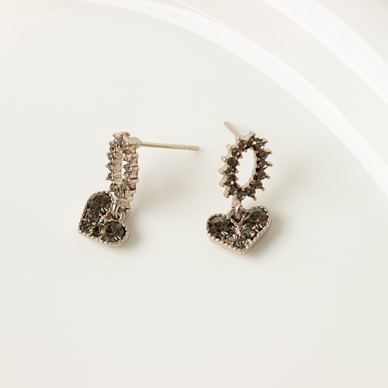 Rhinestone Heart Earring Alloy Drop Flower