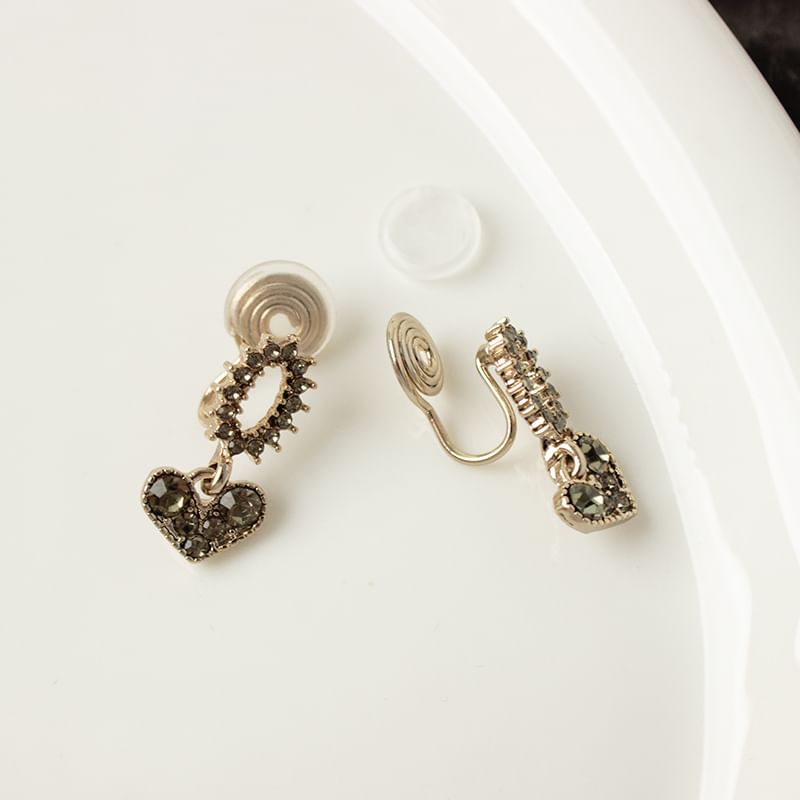 Rhinestone Heart Earring Alloy Drop Flower