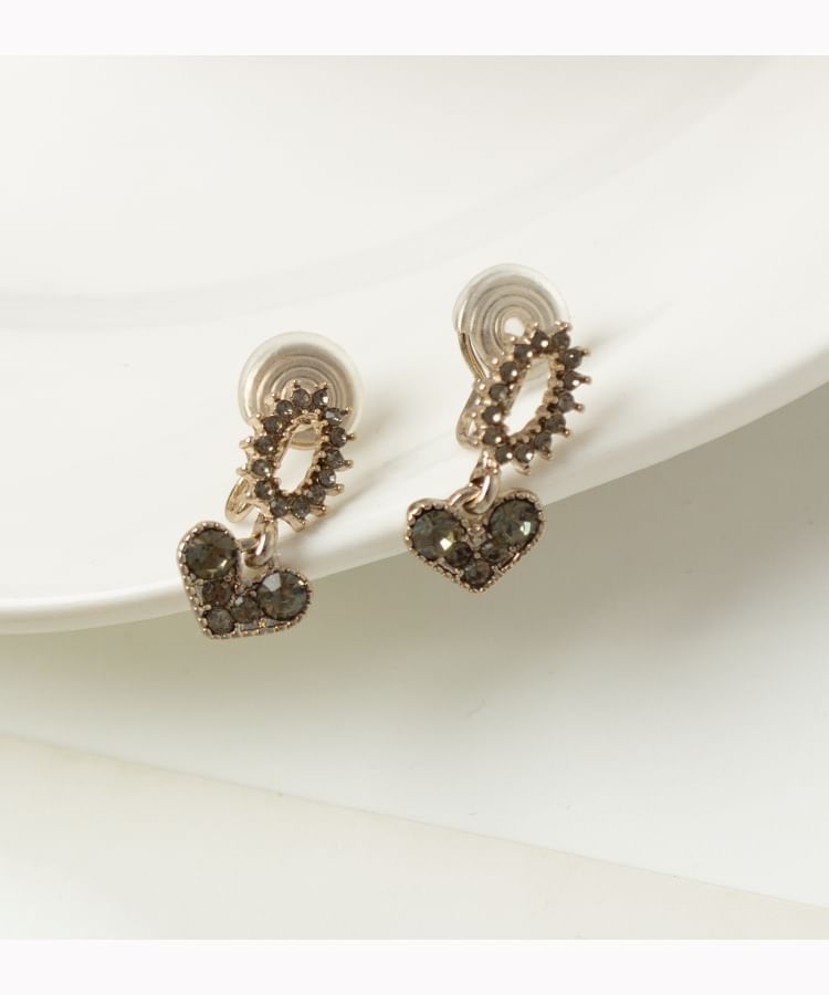 Rhinestone Heart Earring Alloy Drop Flower