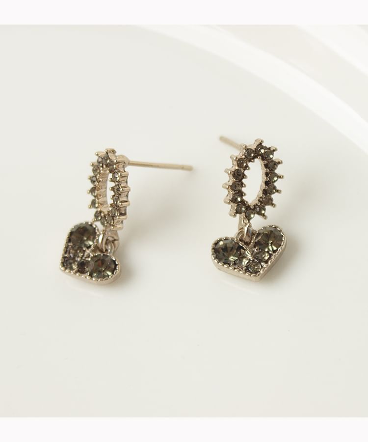 Rhinestone Heart Earring Alloy Drop Flower