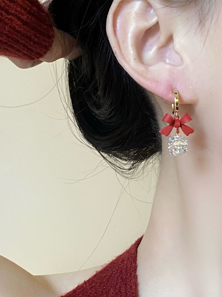 Dangle Earring Rhinestone Alloy Caged Bow