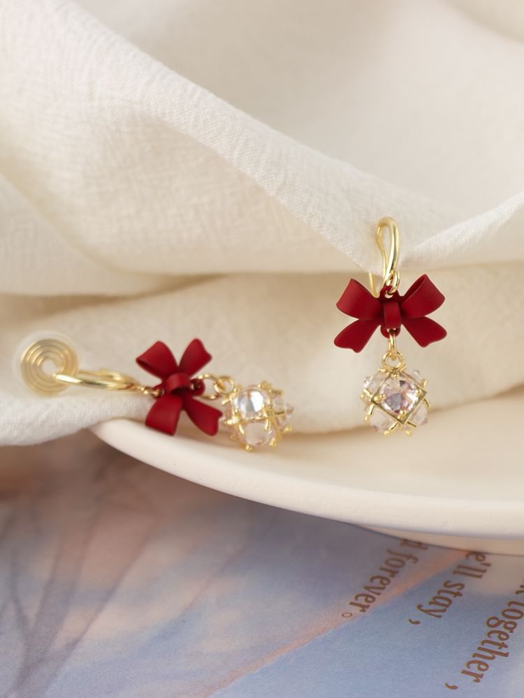 Dangle Earring Rhinestone Alloy Caged Bow