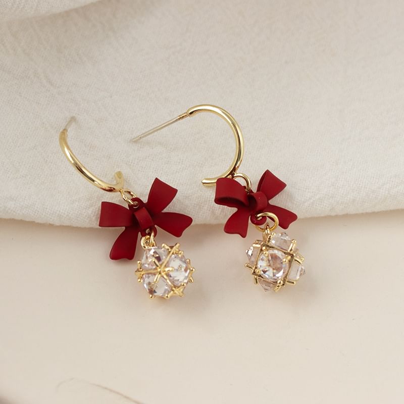Dangle Earring Rhinestone Alloy Caged Bow