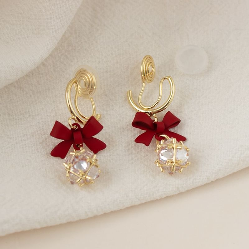 Dangle Earring Rhinestone Alloy Caged Bow
