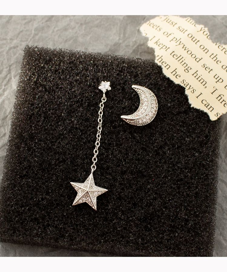 Asymmetrical Earring Alloy Dangle Moon Star