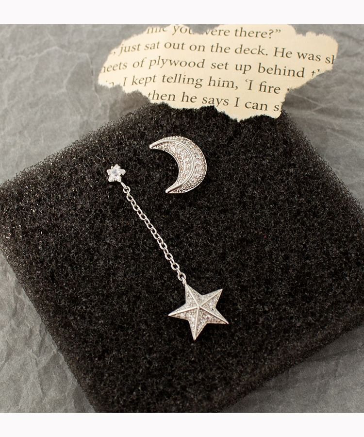 Asymmetrical Earring Alloy Dangle Moon Star
