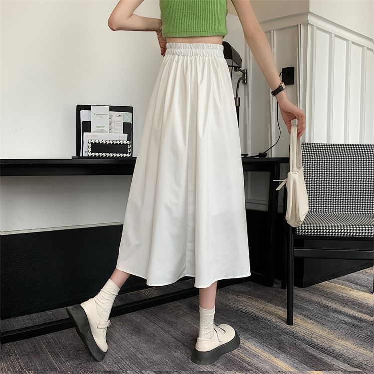 Midi Waist Plain High Skirt Bow A-Line
