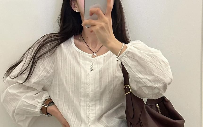 Long Sleeve Crew Neck Striped Blouse