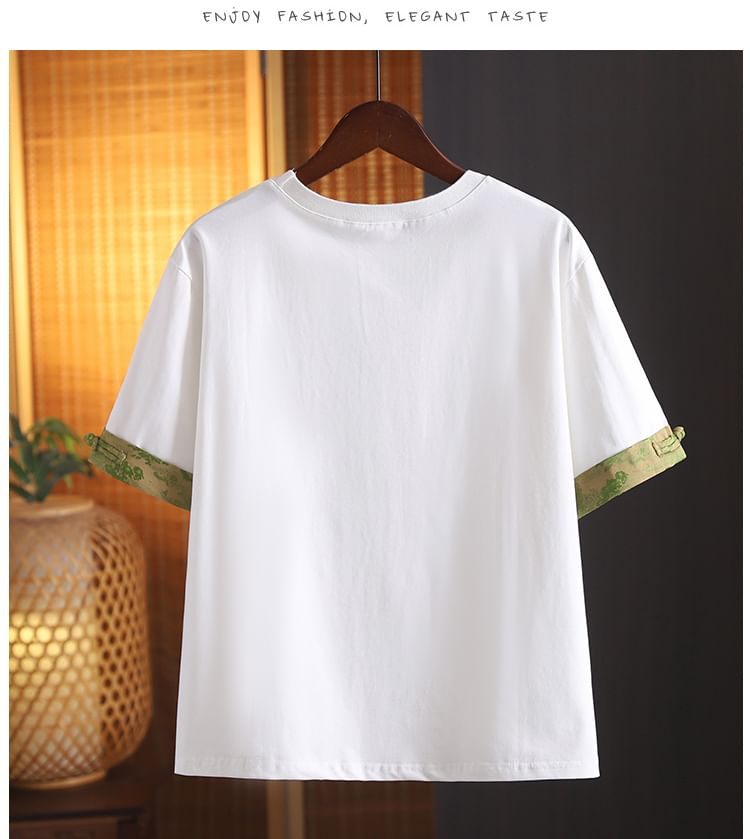 Short-Sleeve Crewneck Print Trim Tee